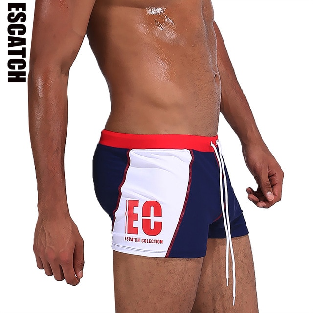 Mens Swim Briefs Brand Print Men Swim Trunks Boxer Briefs Swim Suits Breathable Men Swimwear Beach Short Escatch/hoodmat.com_RiteVilage